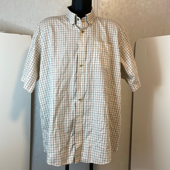 L.L. Bean Other - LL Bean Short Sleeve Button Up Shirt Cream Checkered Men's XXL Regular